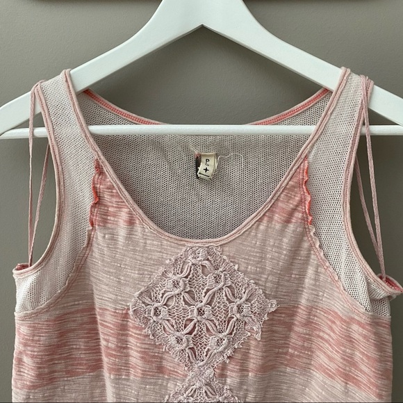Free People Applique Mesh Trapeze Tank Top Pink Sz Small - Picture 5 of 10